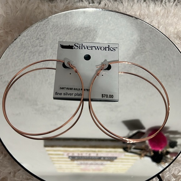 Silverworks 3” 24kt Rose Gold Plated Hoop Earrings NWT - Picture 4 of 5